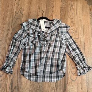 Veronica Beard brand new dark green/navy plaid top - size 8